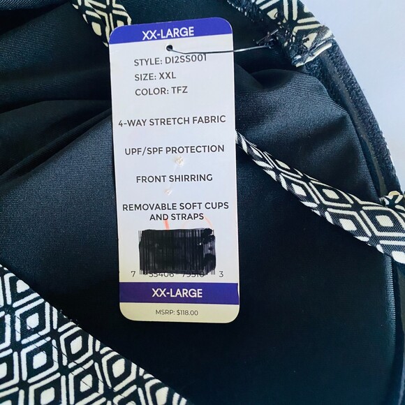 NWT DKNY Womens One Piece Swimsuit Black White Strapless Option Built In Bra XXL - Picture 11 of 12